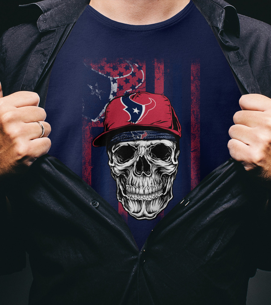 Houston Texans Skull Flag Stars Cap T-Shirt