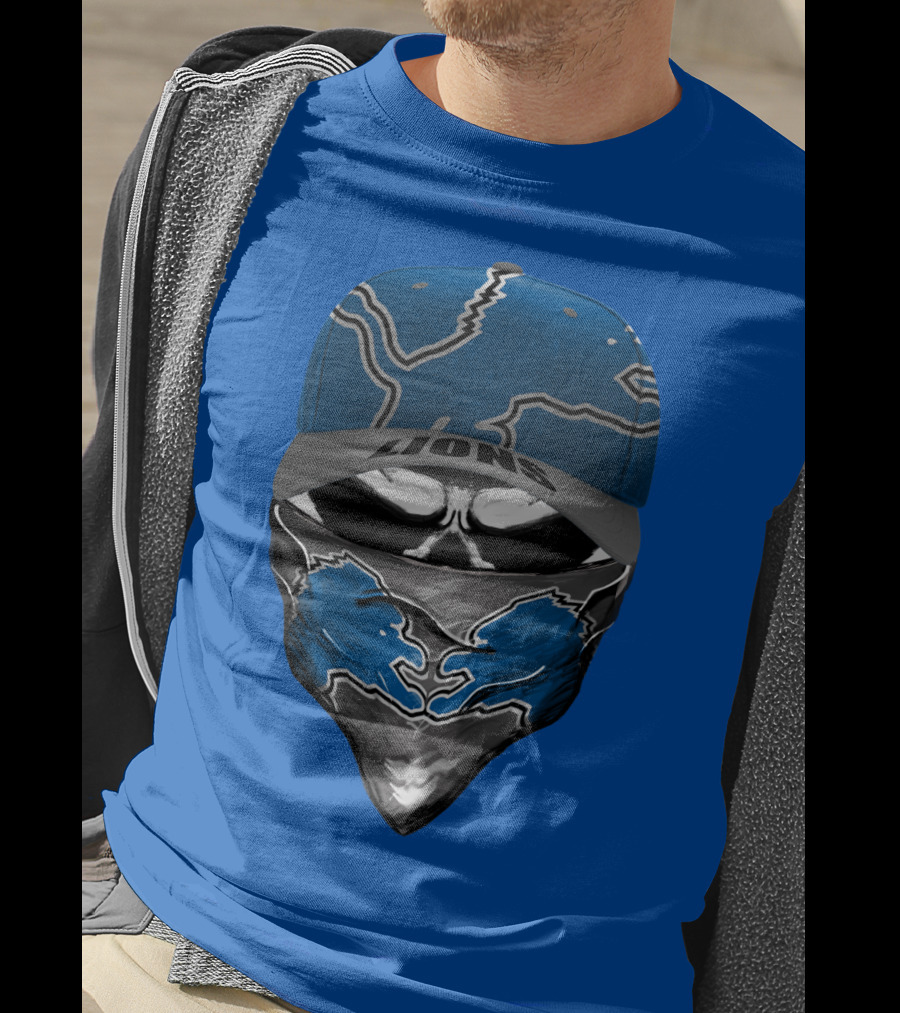 Detroit Lions Skull Bandana And Cap With Team T-Shirt