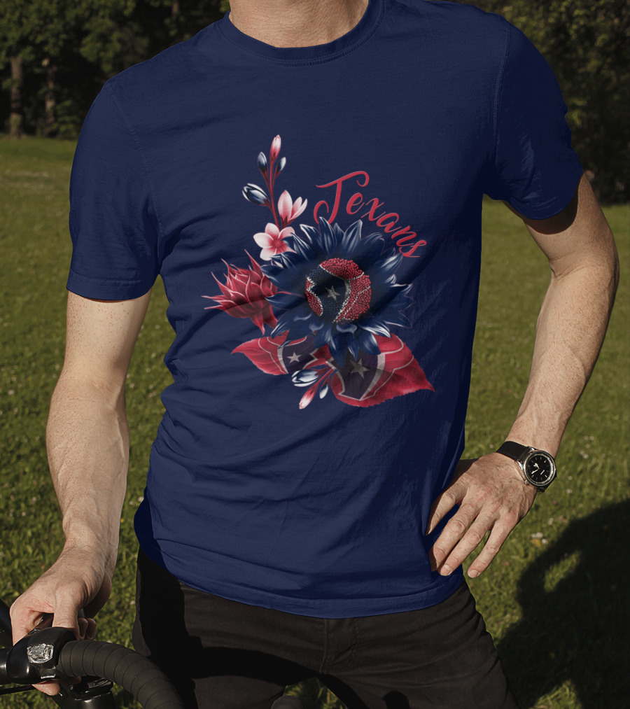 Houston Texans Blossom With Red White And Blue Star Accents T-Shirt