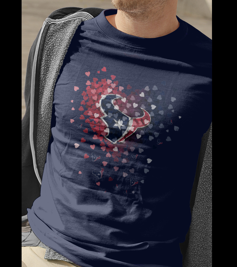 Houston Texans Heart Logo With Red White And Blue Hearts T-Shirt