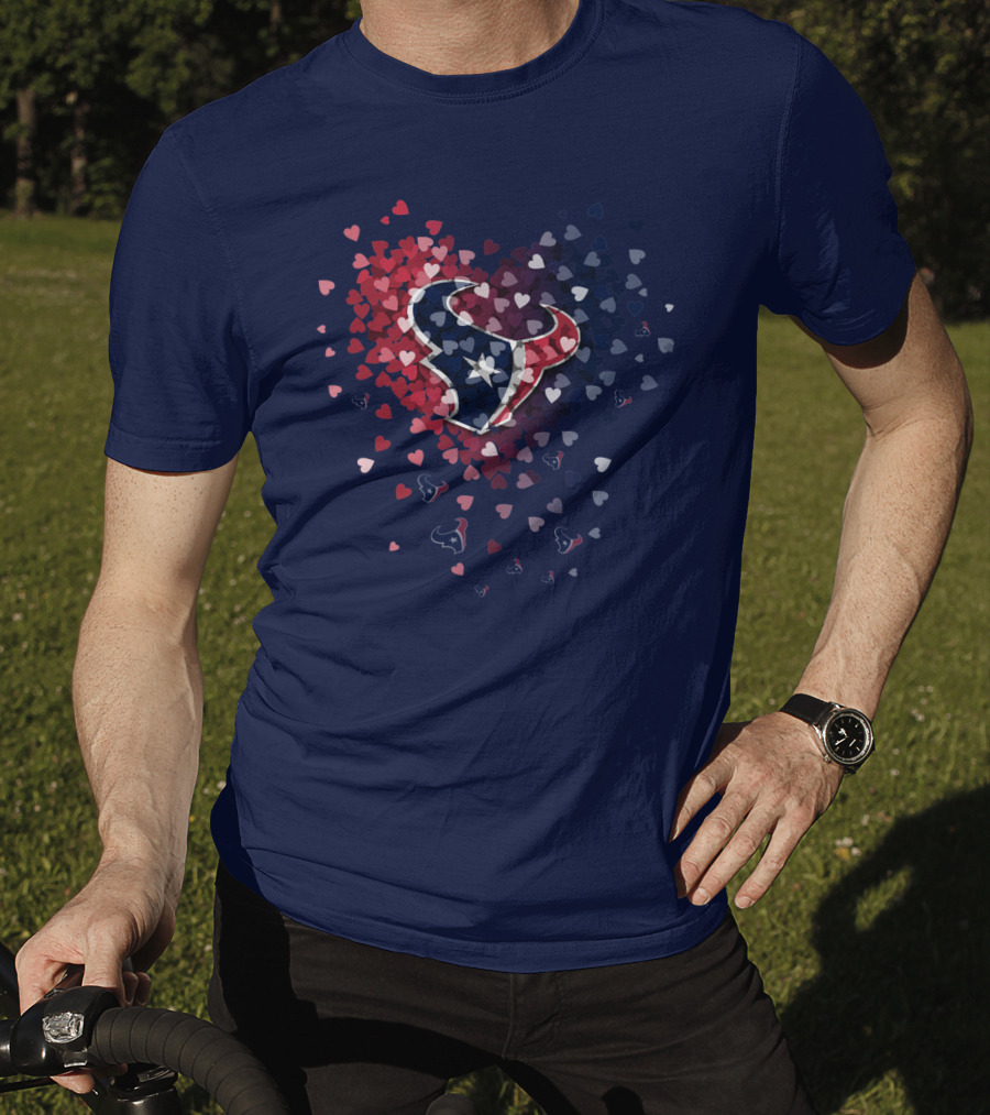 Houston Texans Heart Logo With Red White And Blue Hearts T-Shirt