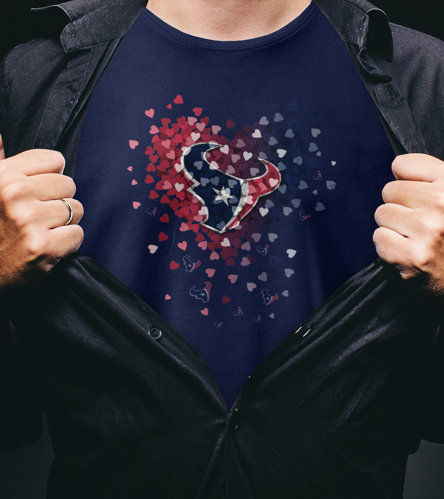 Houston Texans Heart Logo With Red White And Blue Hearts T-Shirt