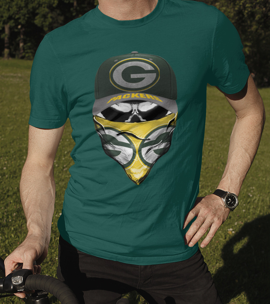 Green Bay Packers G Cap And Bandana Face Skull T-Shirt