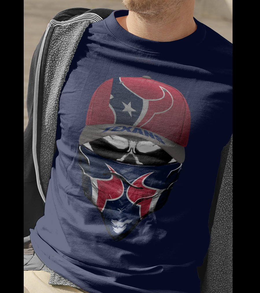 Houston Texans Star Logo Skull Bandana And Red Cap T-Shirt
