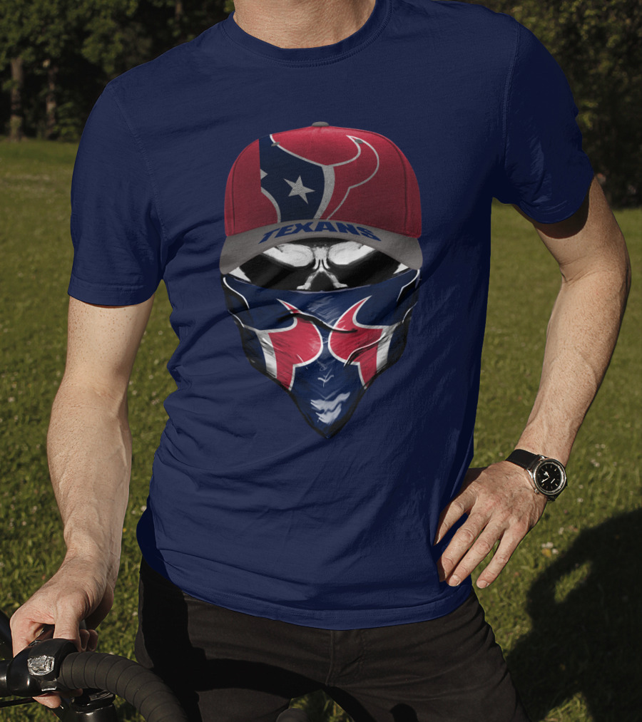 Houston Texans Star Logo Skull Bandana And Red Cap T-Shirt