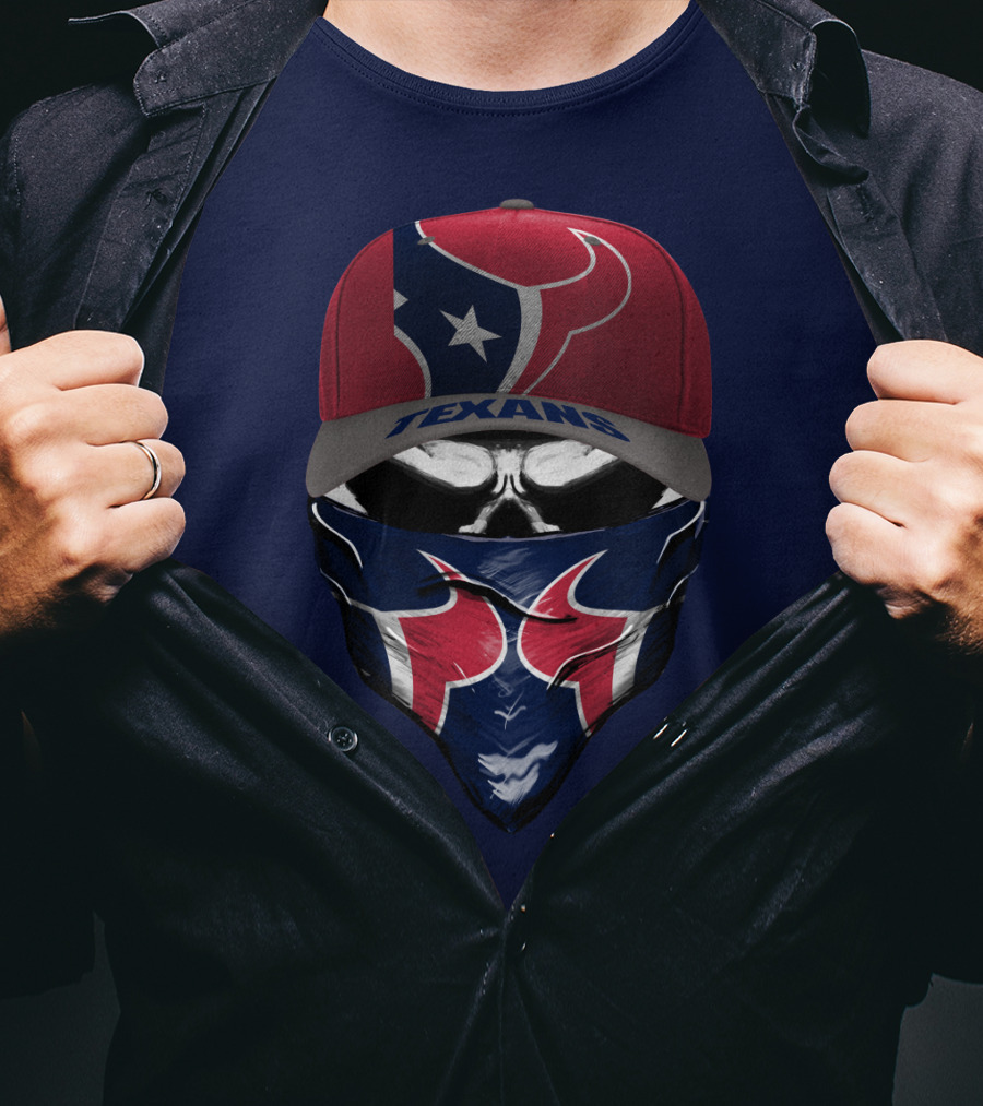 Houston Texans Star Logo Skull Bandana And Red Cap T-Shirt
