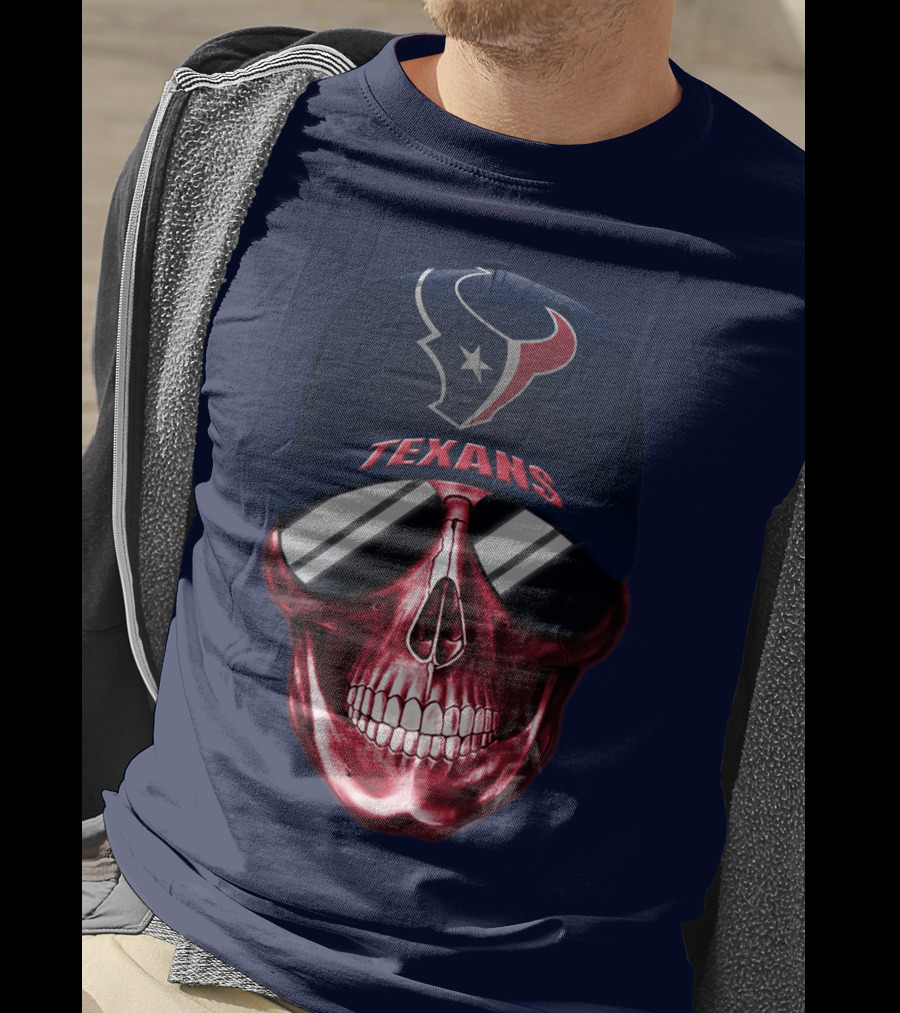 Houston Texans Skull With Cap And Sunglasses T-Shirt