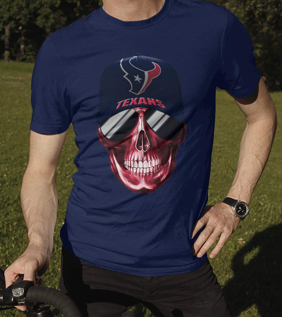 Houston Texans Skull With Cap And Sunglasses T-Shirt