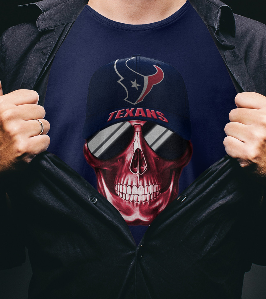 Houston Texans Skull With Cap And Sunglasses T-Shirt