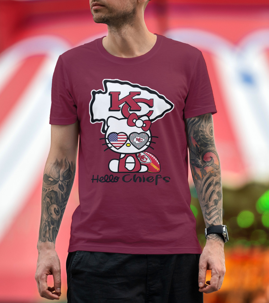 Hello Chiefs Kc Hello Kitty Heart Football American Flag T-Shirt