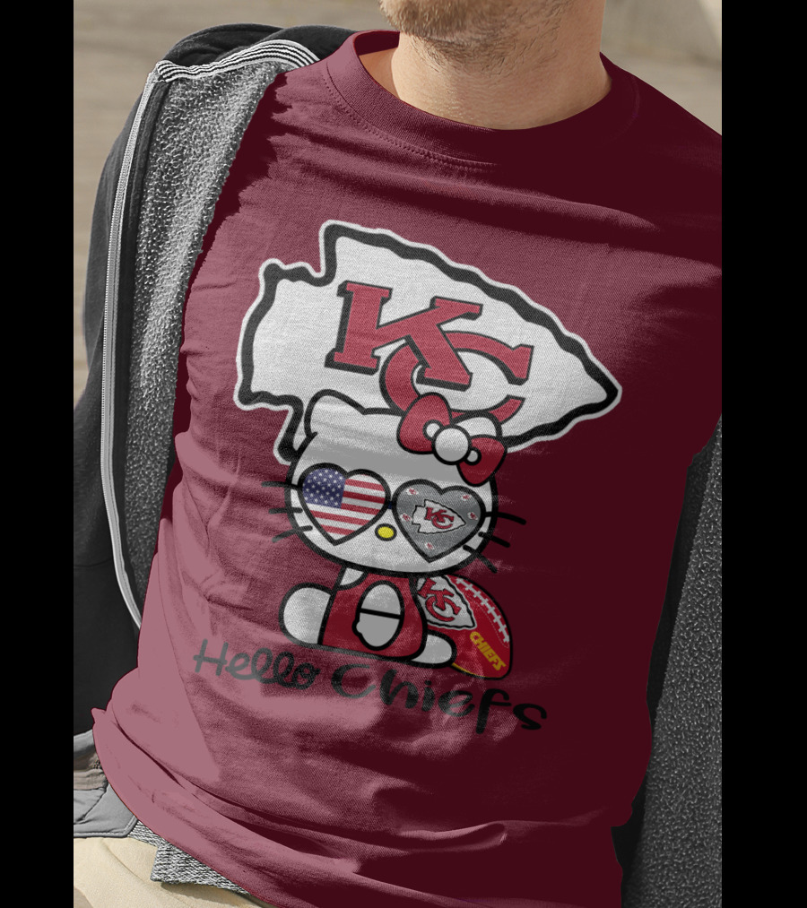 Hello Chiefs Kc Hello Kitty Heart Football American Flag T-Shirt