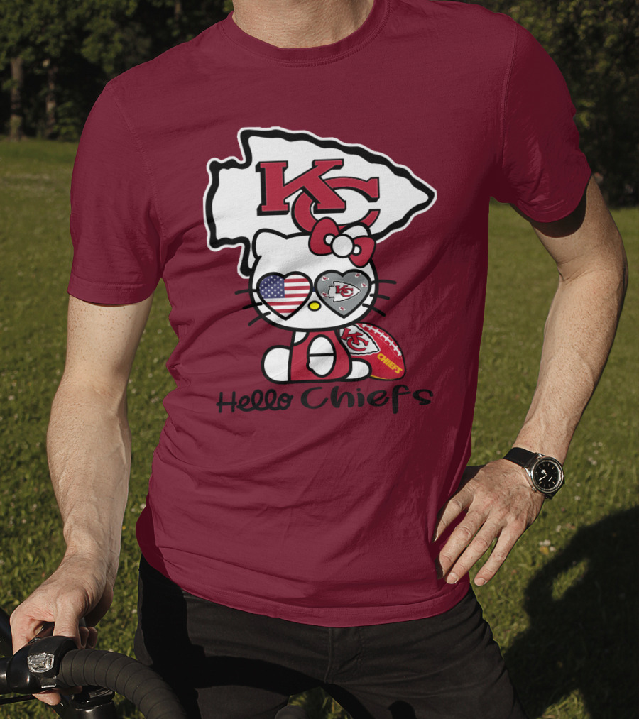 Hello Chiefs Kc Hello Kitty Heart Football American Flag T-Shirt