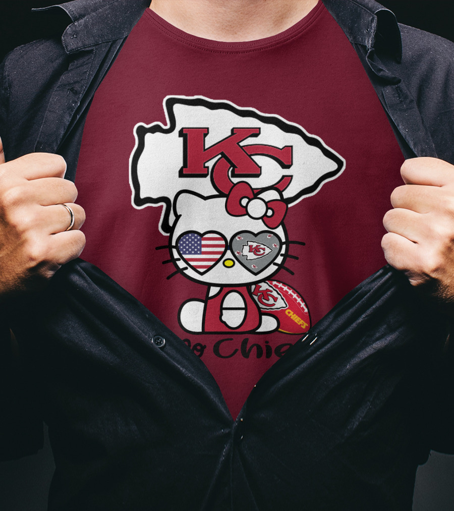 Hello Chiefs Kc Hello Kitty Heart Football American Flag T-Shirt