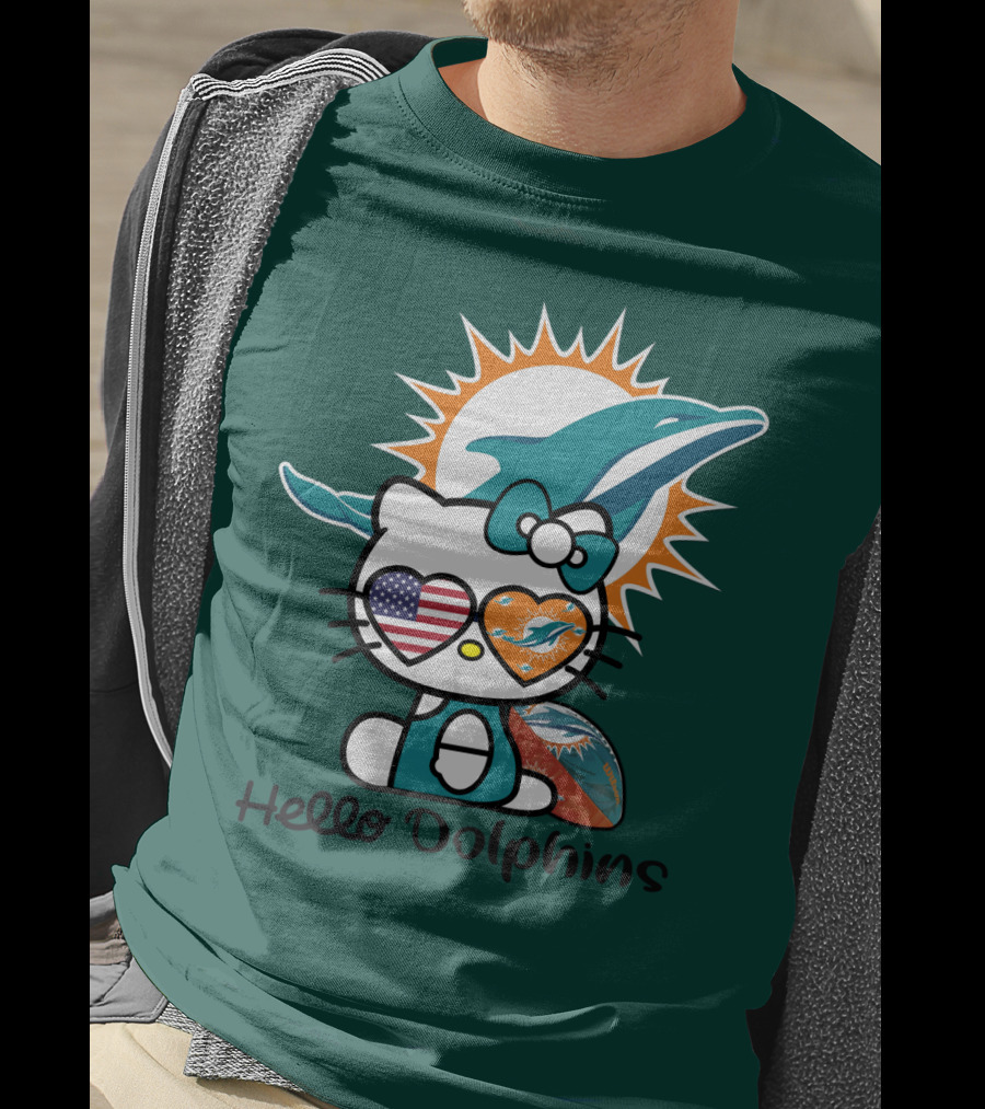 Hello Dolphins Miami Dolphins American Flag T-Shirt