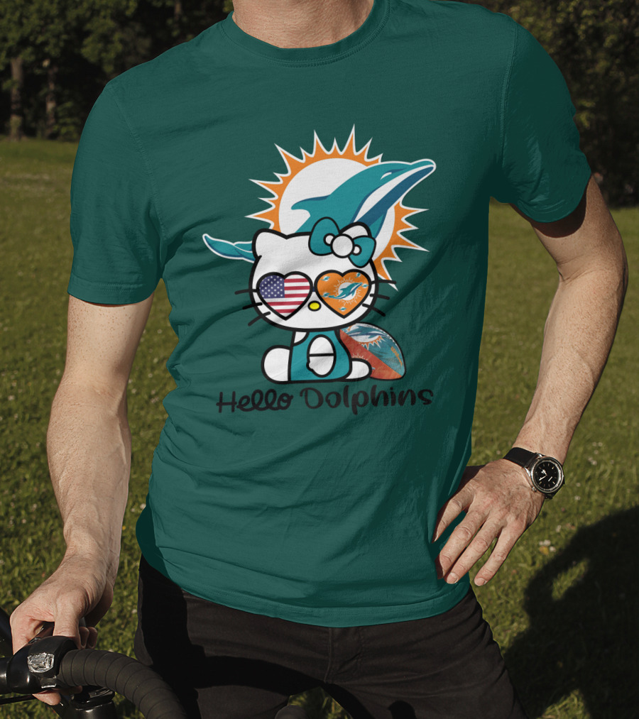 Hello Dolphins Miami Dolphins American Flag T-Shirt