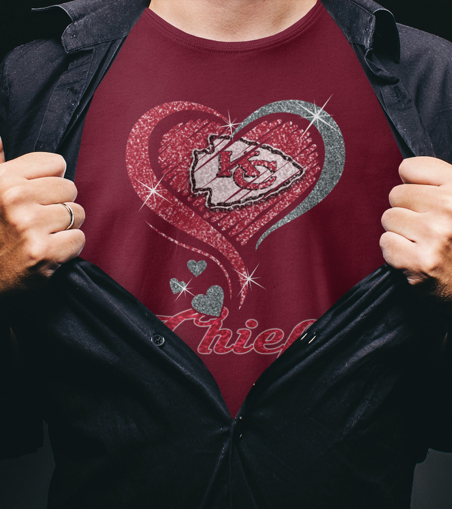 Kansas City Chiefs Heart Logo Sparkle Chiefs T-Shirt