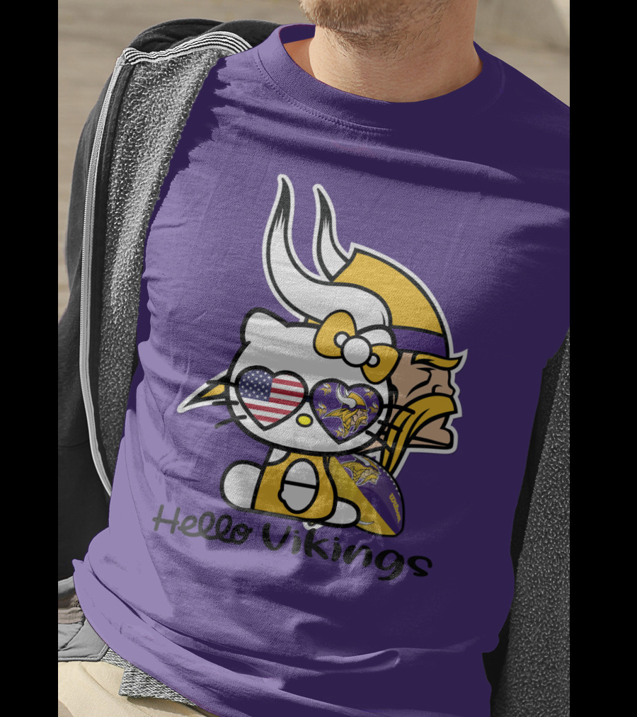 Hello Vikings Minnesota Vikings Fan Art Purple Football Kitty T-Shirt