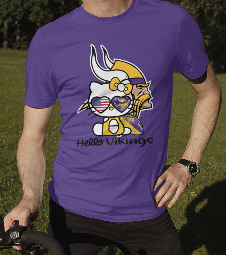 Hello Vikings Minnesota Vikings Fan Art Purple Football Kitty T-Shirt
