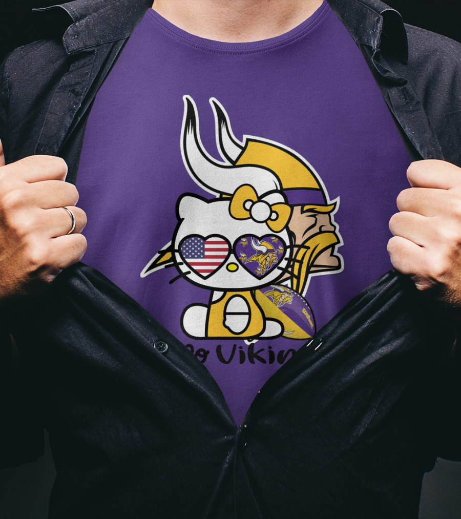 Hello Vikings Minnesota Vikings Fan Art Purple Football Kitty T-Shirt