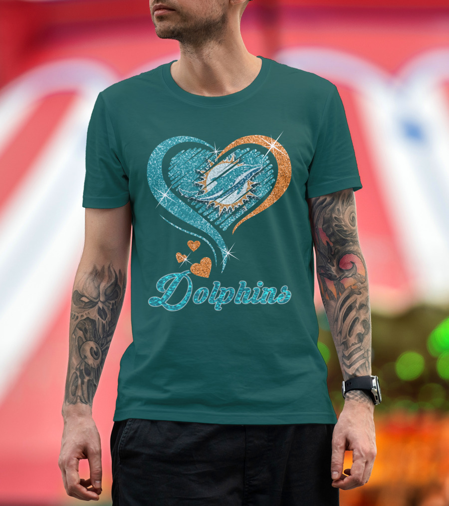 Miami Dolphins Sparkling Heart T-Shirt