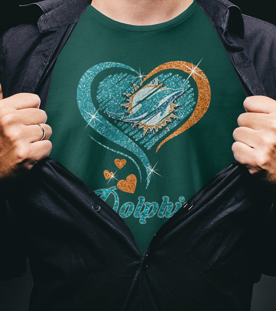 Miami Dolphins Sparkling Heart T-Shirt