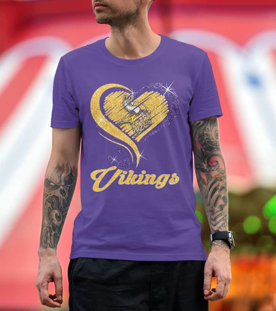 Vikings Heart Purple Gold Sparkle T-Shirt