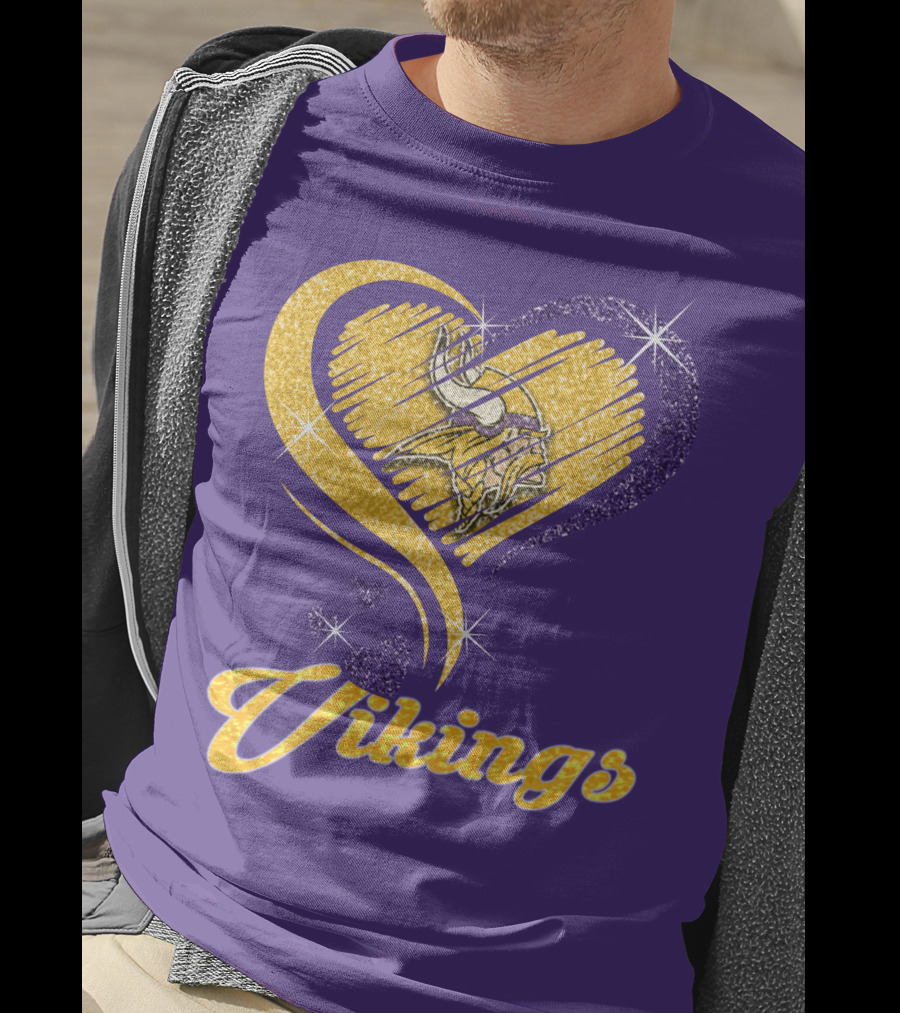 Vikings Heart Purple Gold Sparkle T-Shirt