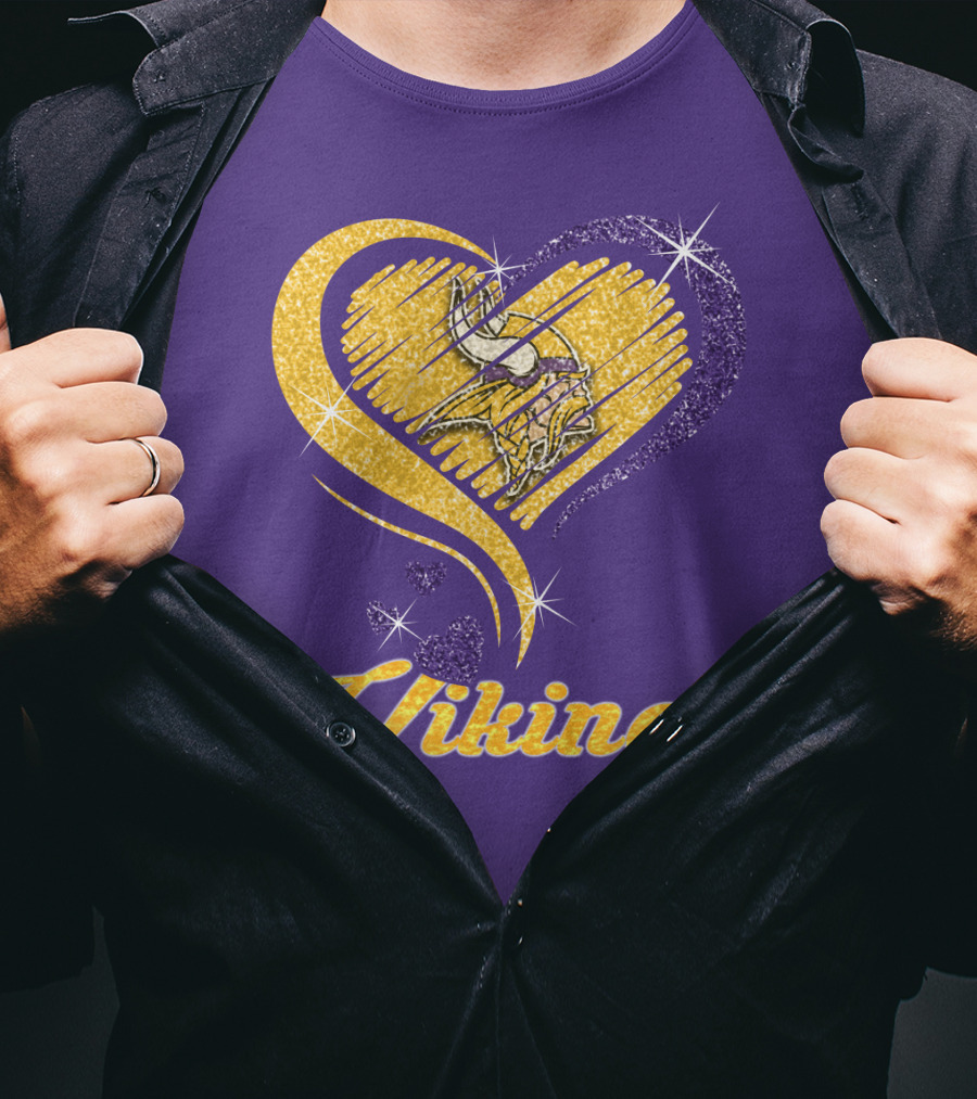 Vikings Heart Purple Gold Sparkle T-Shirt