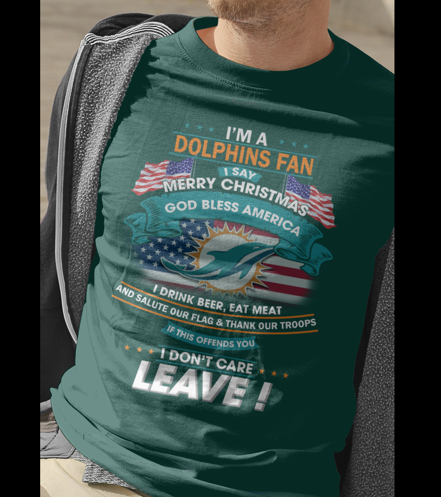 Miami Dolphins Fan Merry Christmas God Bless America T-Shirt