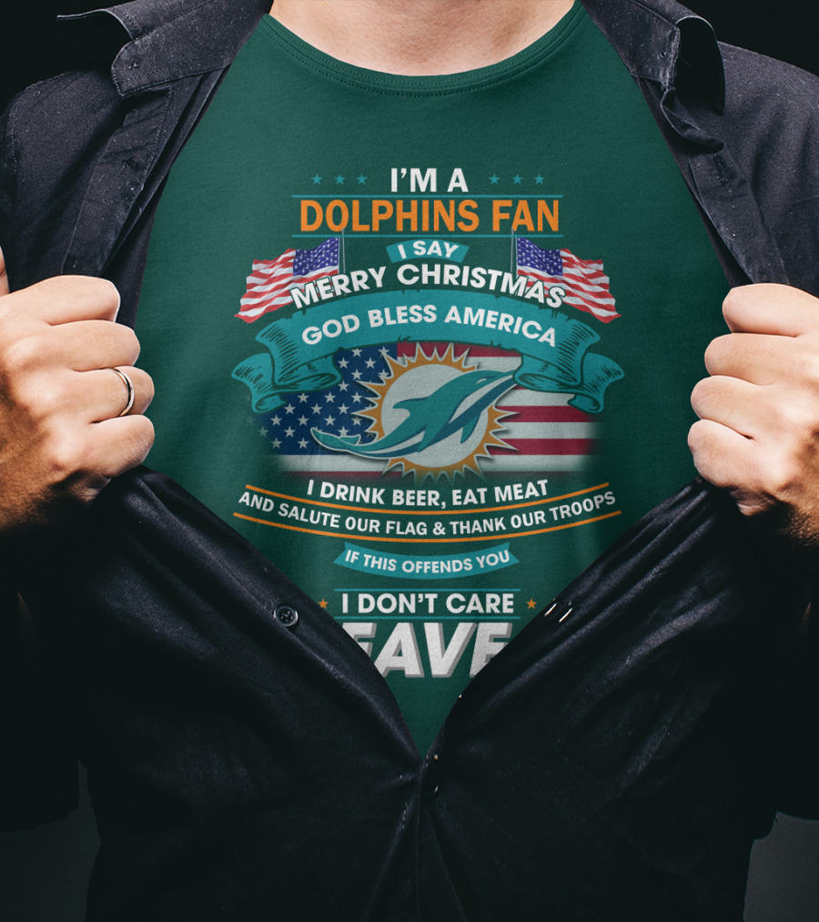 Miami Dolphins Fan Merry Christmas God Bless America T-Shirt