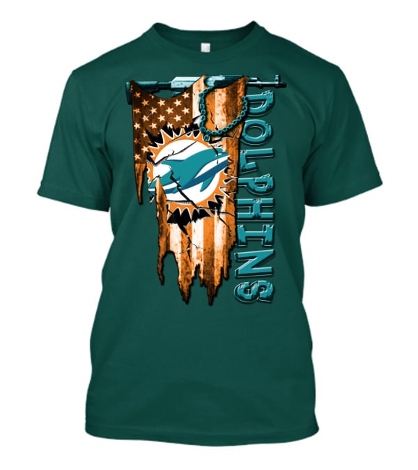 Miami Dolphins Flag And Logo Style With Stars And Stripes T-Shirt