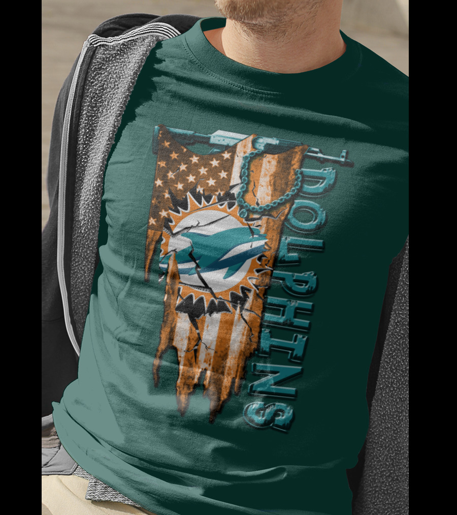 Miami Dolphins Flag And Logo Style With Stars And Stripes T-Shirt