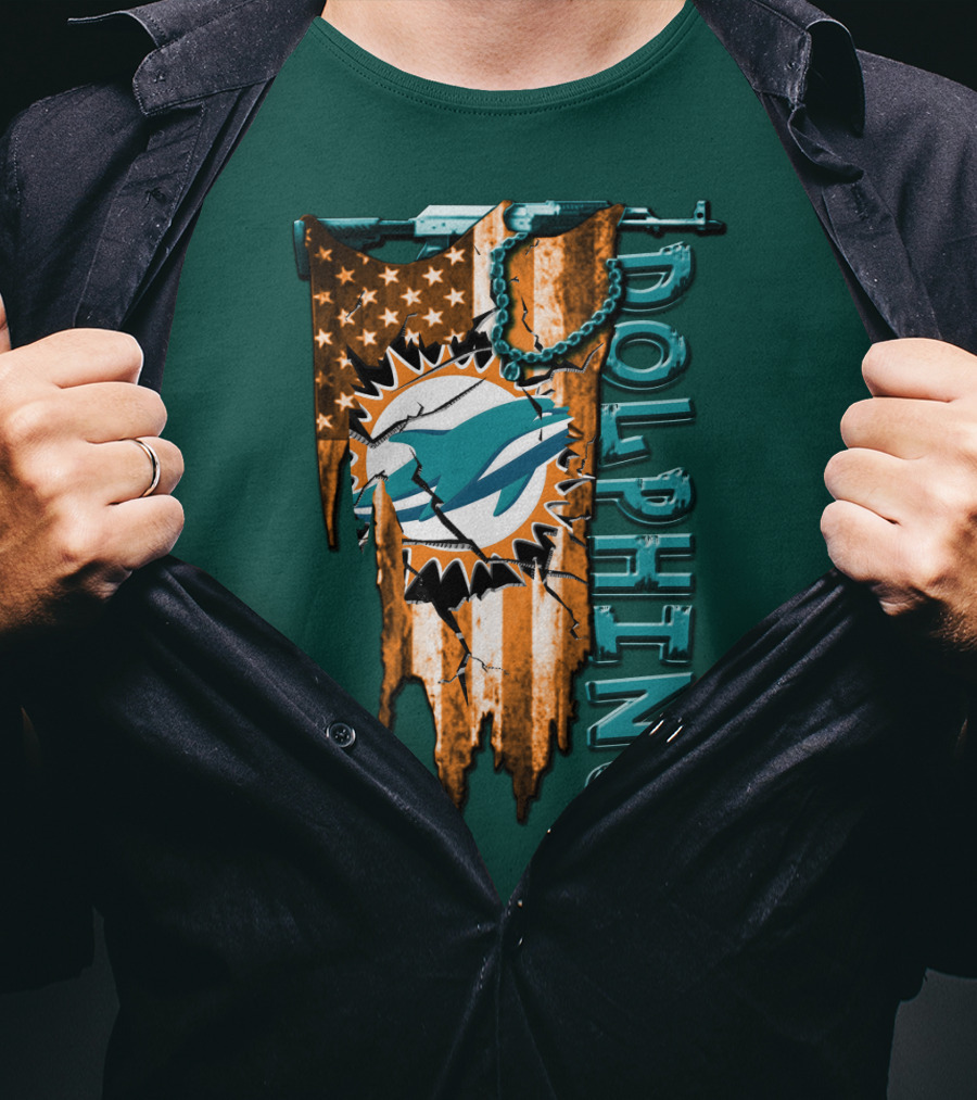 Miami Dolphins Flag And Logo Style With Stars And Stripes T-Shirt
