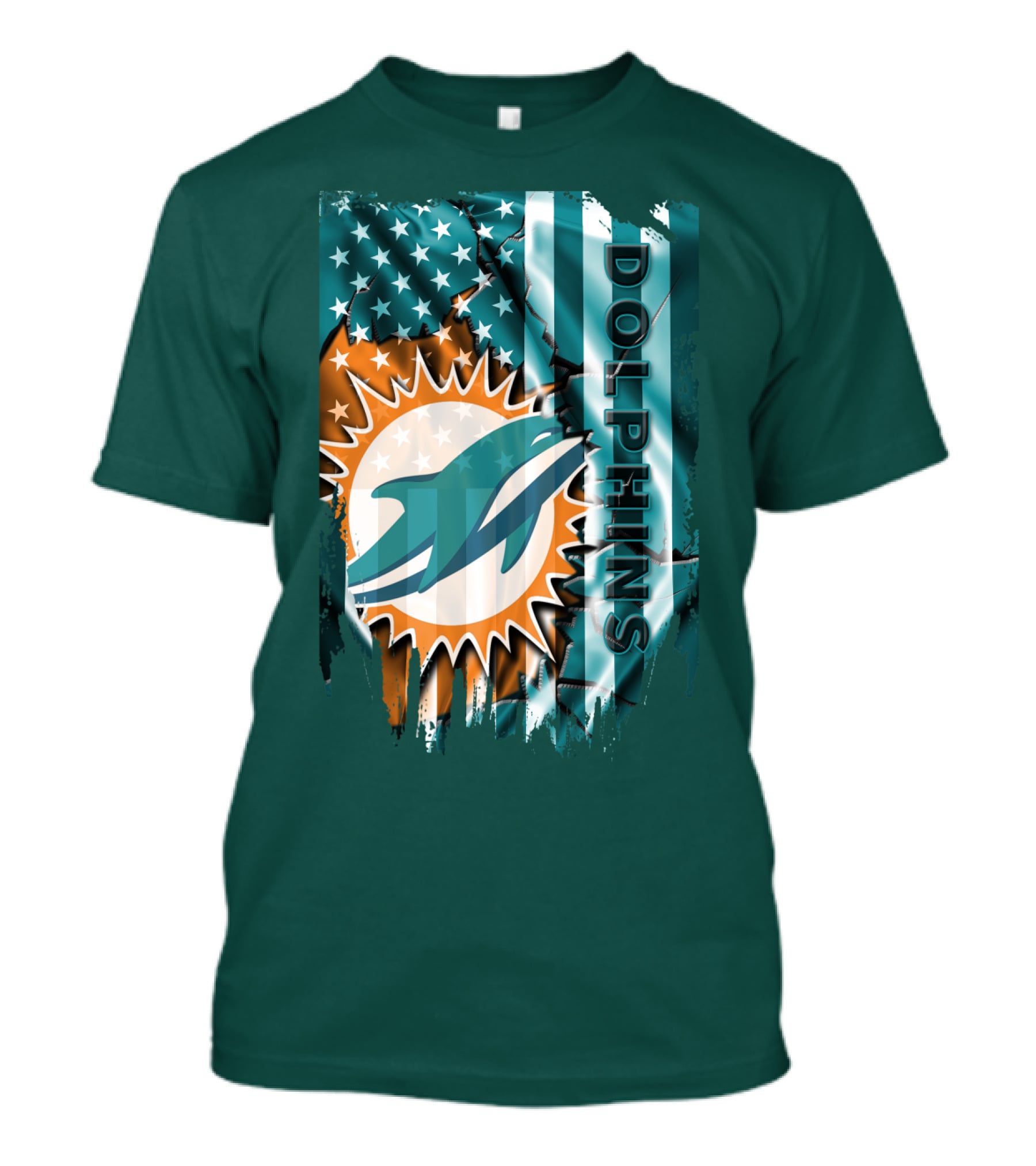 Miami Dolphins American Flag Sunburst Ocean Wave T-Shirt