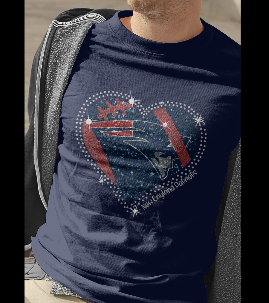 New England Patriots Heart Football Sparkle T-Shirt