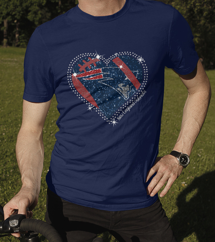 New England Patriots Heart Football Sparkle T-Shirt