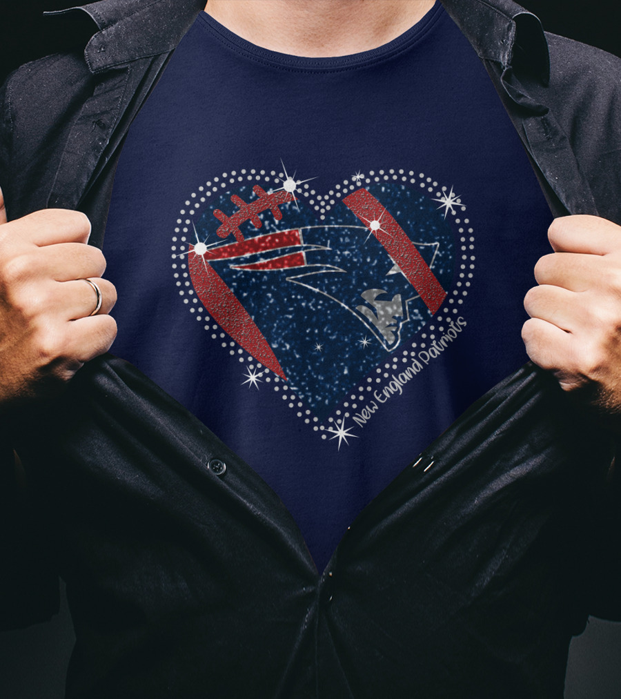 New England Patriots Heart Football Sparkle T-Shirt