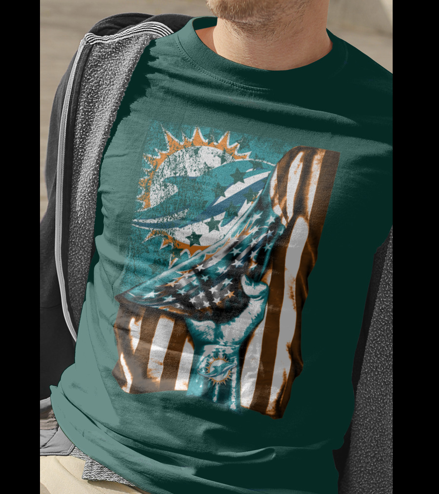 Miami Dolphins American Flag Hand Holding T-Shirt