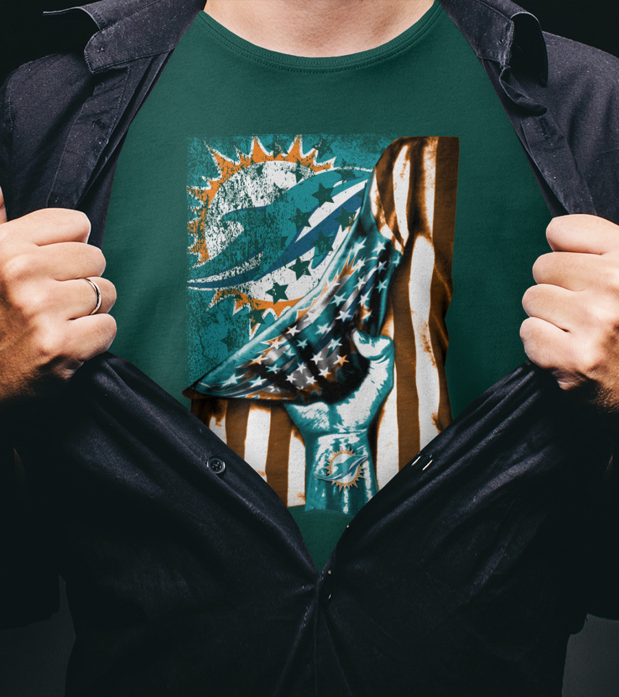 Miami Dolphins American Flag Hand Holding T-Shirt