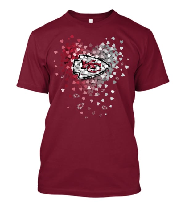 Kansas City Chiefs Heart Logo With Red And White Hearts T-Shirt