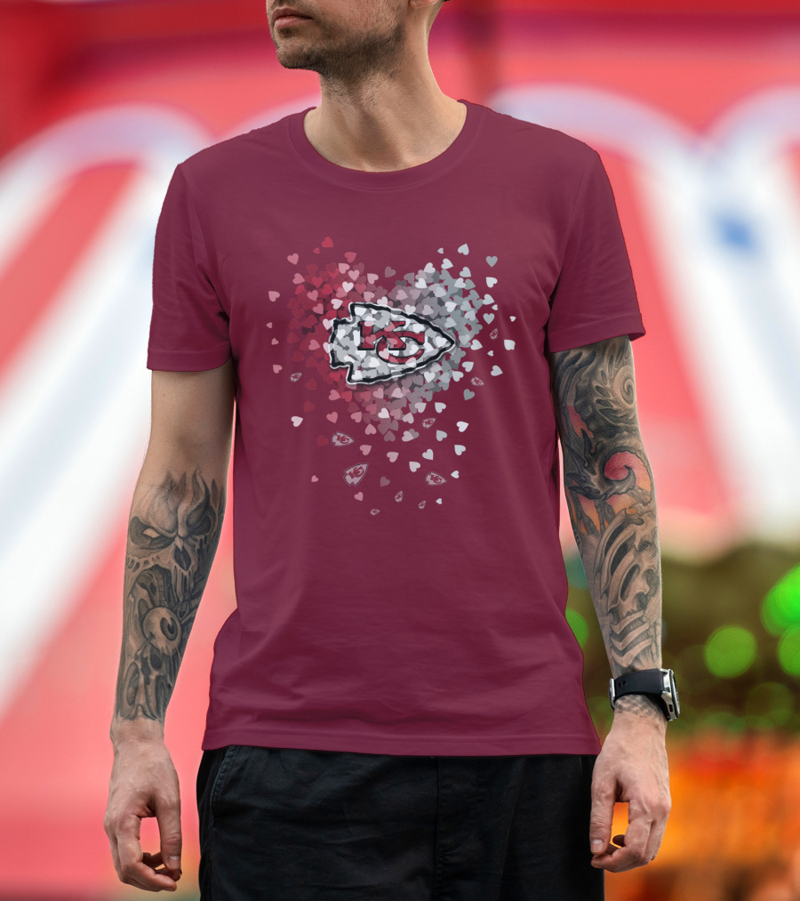 Kansas City Chiefs Heart Logo With Red And White Hearts T-Shirt