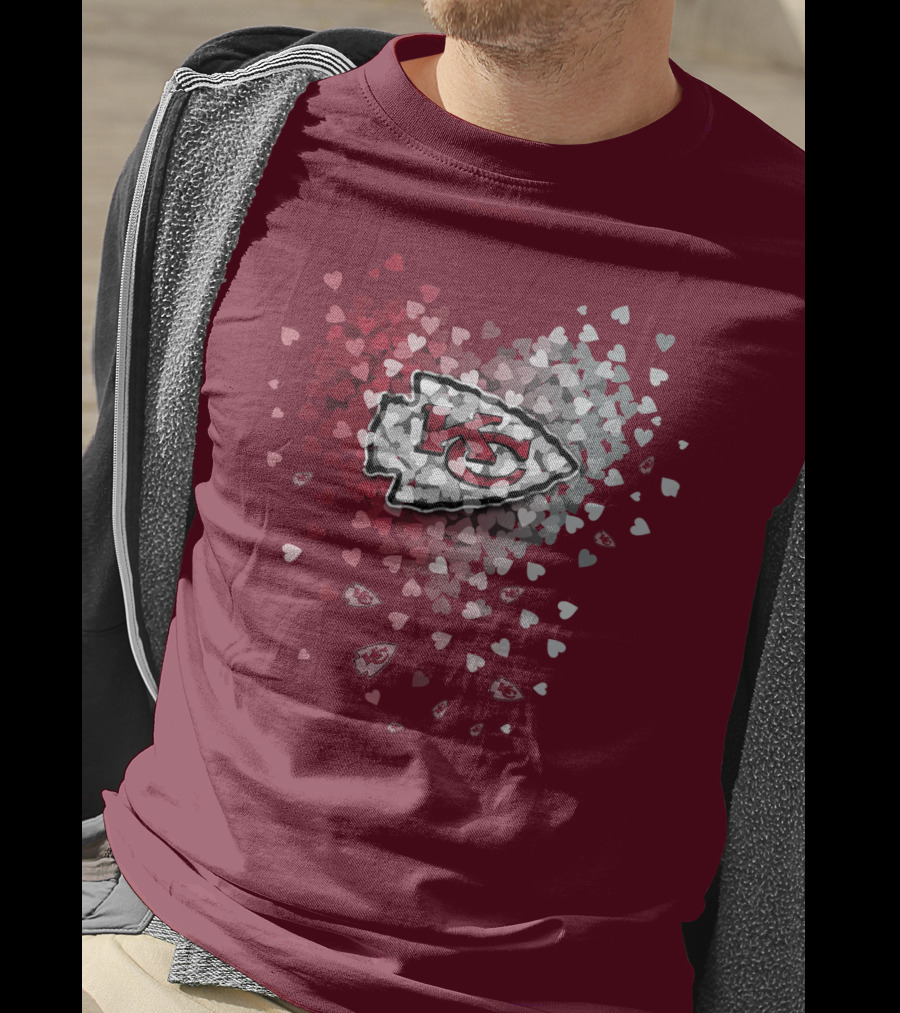 Kansas City Chiefs Heart Logo With Red And White Hearts T-Shirt