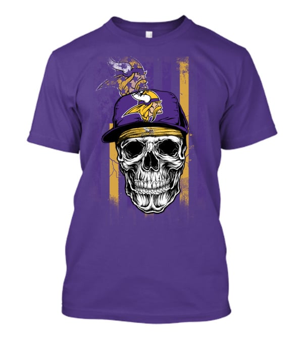 Minnesota Vikings Skull With Cap And Logo On Purple T-Shirt