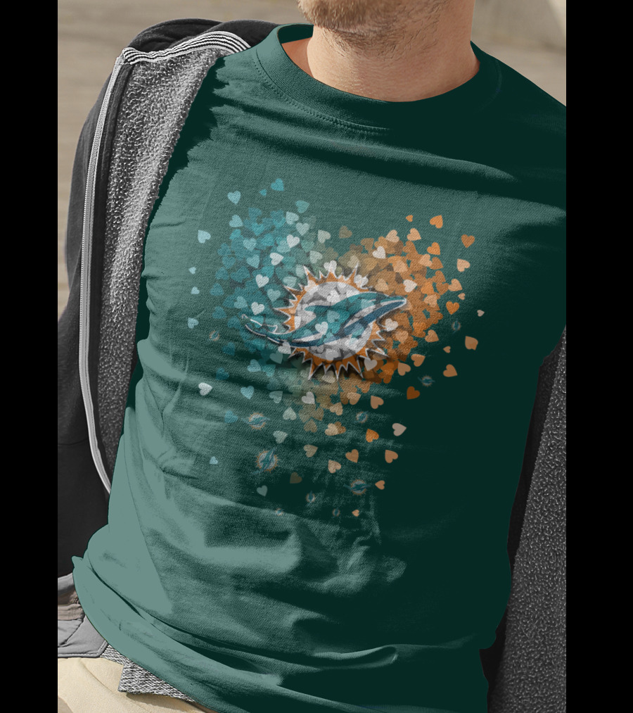 Miami Dolphins Heart Logo With Multicolor Hearts T-Shirt