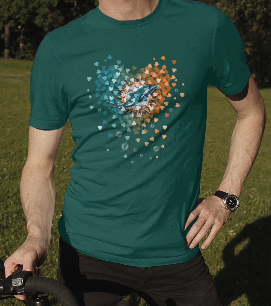 Miami Dolphins Heart Logo With Multicolor Hearts T-Shirt