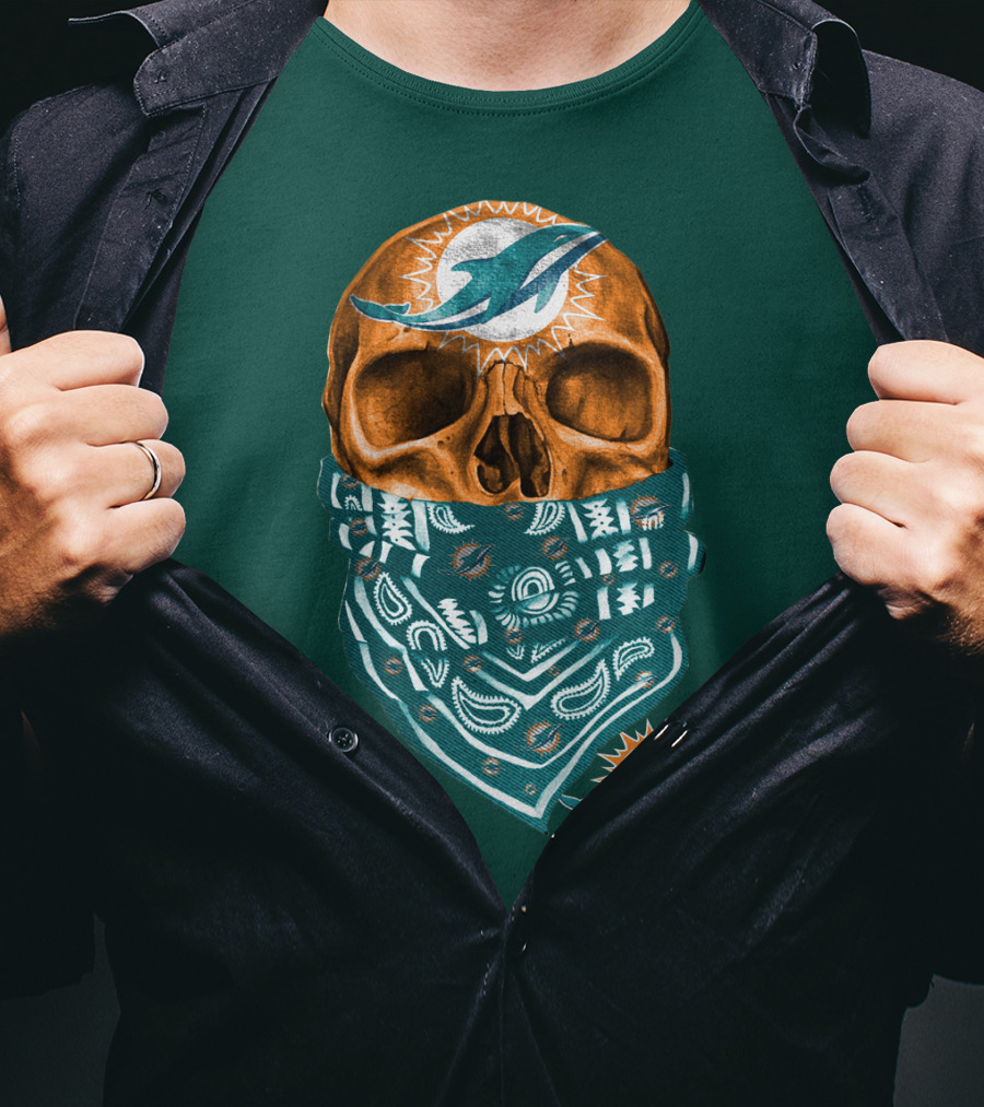 Miami Dolphins Skull Bandana T-Shirt