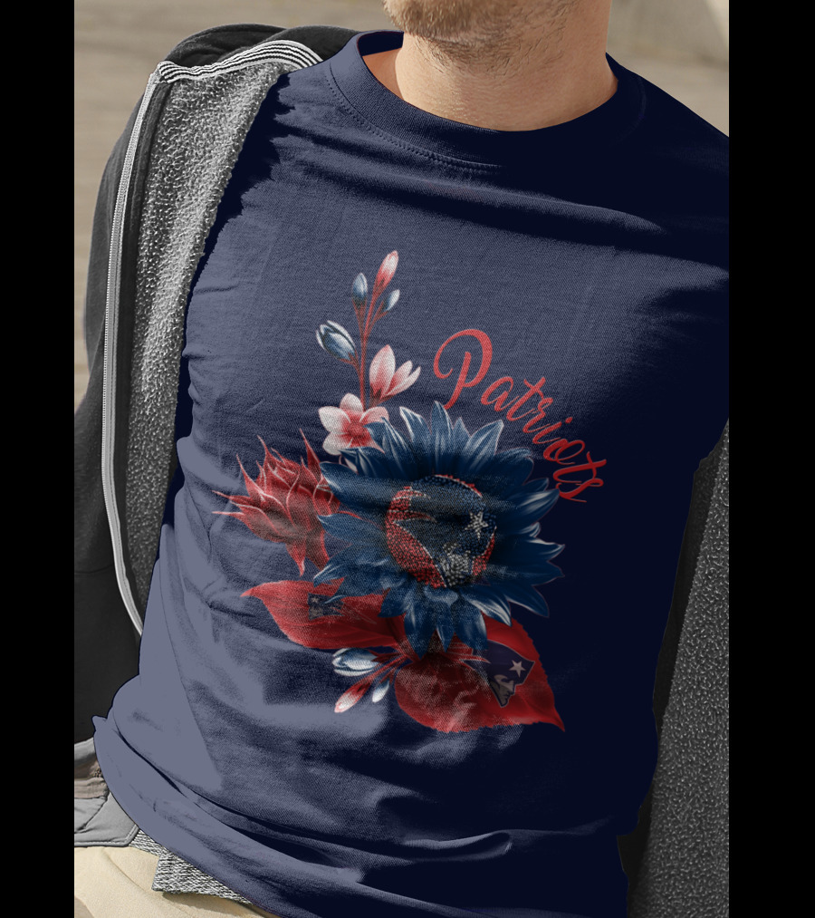 Patriots Floral Design With New England Football Theme T-Shirt