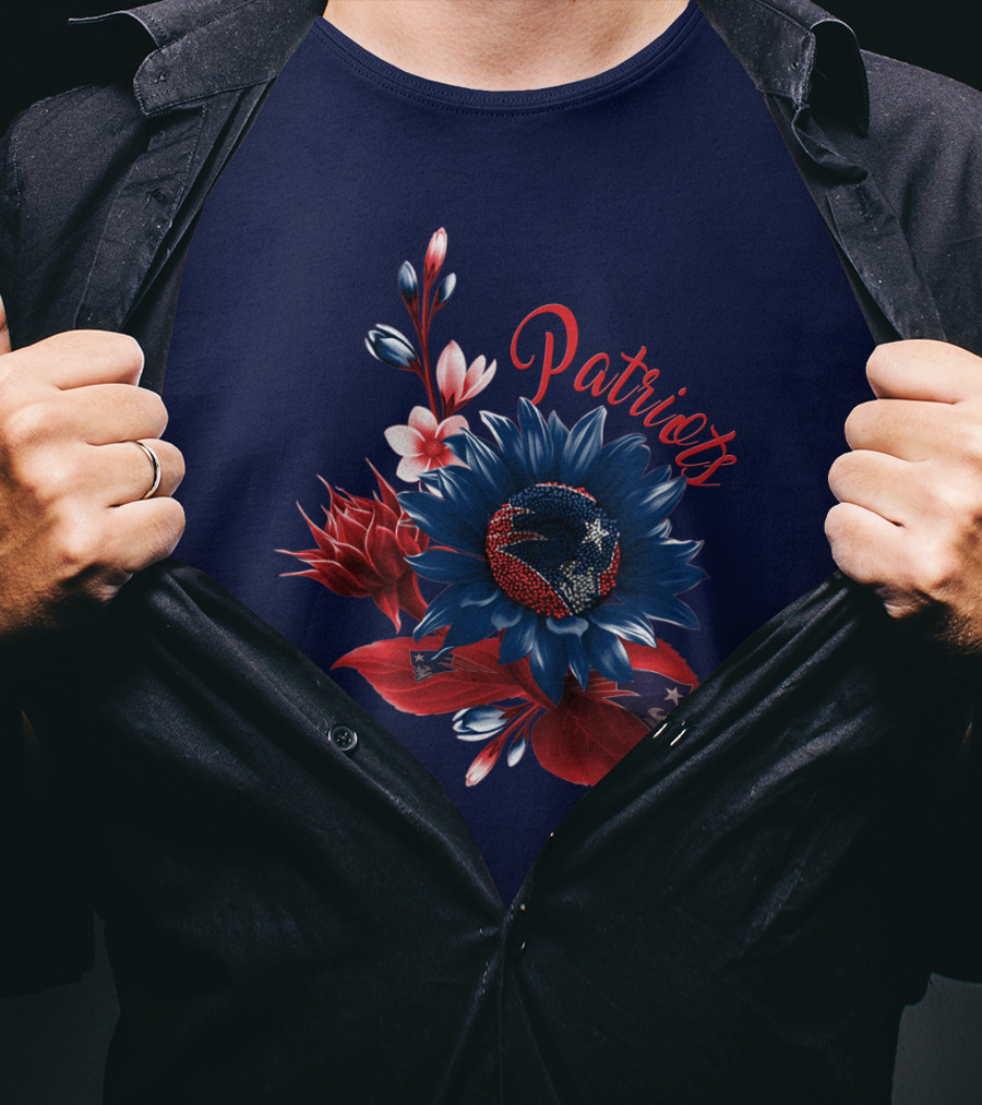 Patriots Floral Design With New England Football Theme T-Shirt