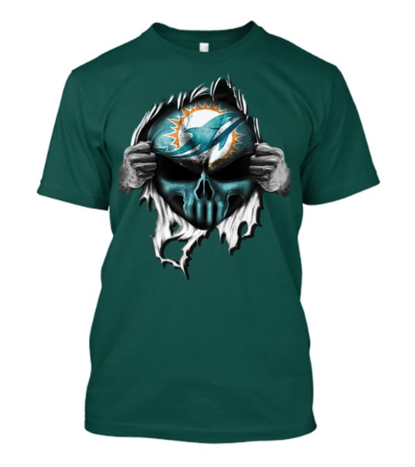 Miami Dolphins Skull Logo Peeling Effect T-Shirt