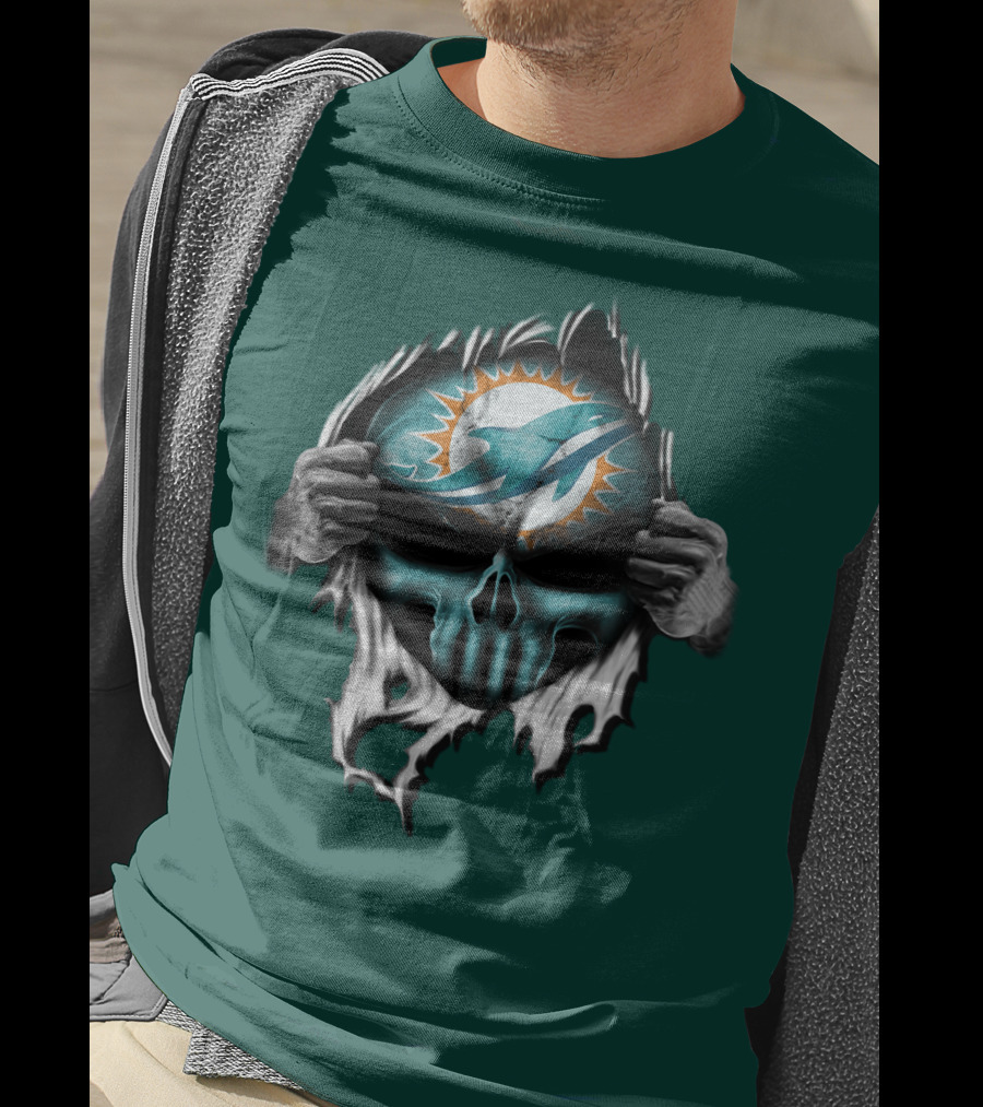 Miami Dolphins Skull Logo Peeling Effect T-Shirt